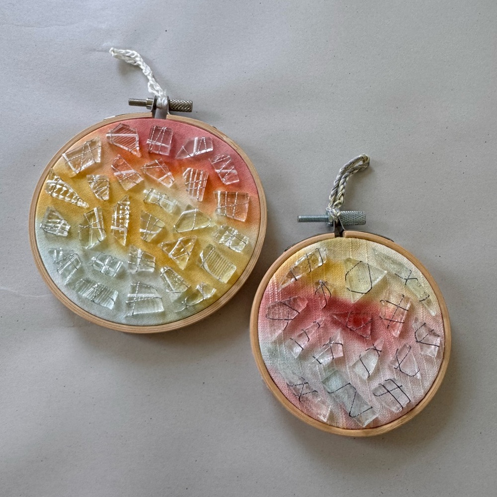 *HANDMADE* Custom Hand Stitched Glass Hoop Decor (2) - Picture 2 of 4